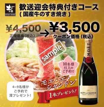 歓送迎会特典付き 国産牛のすき焼きコース1000円OFF(グノシー)
