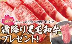 霜降り黒毛和牛プレゼント&たんしゃぶ280円引き