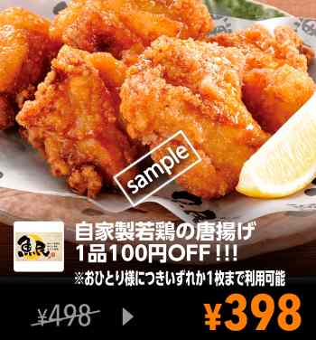 自家製若鶏の唐揚げ 100円引き(YAHOO)