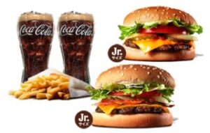 ベーコンチーズワッパーJr+ワッパーチーズJr+ポテトL+ドリンクM2個